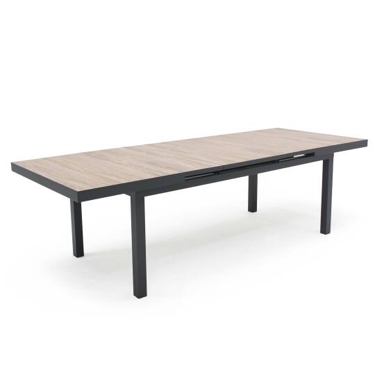 Mesa extensible con tablero de cerámica efecto madera para 10 a 12 personas