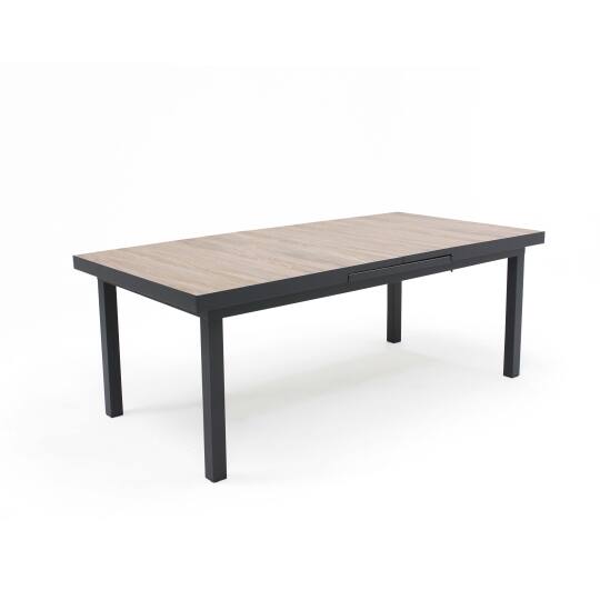 Mesa extensible con tablero de cerámica efecto madera para 10 a 12 personas