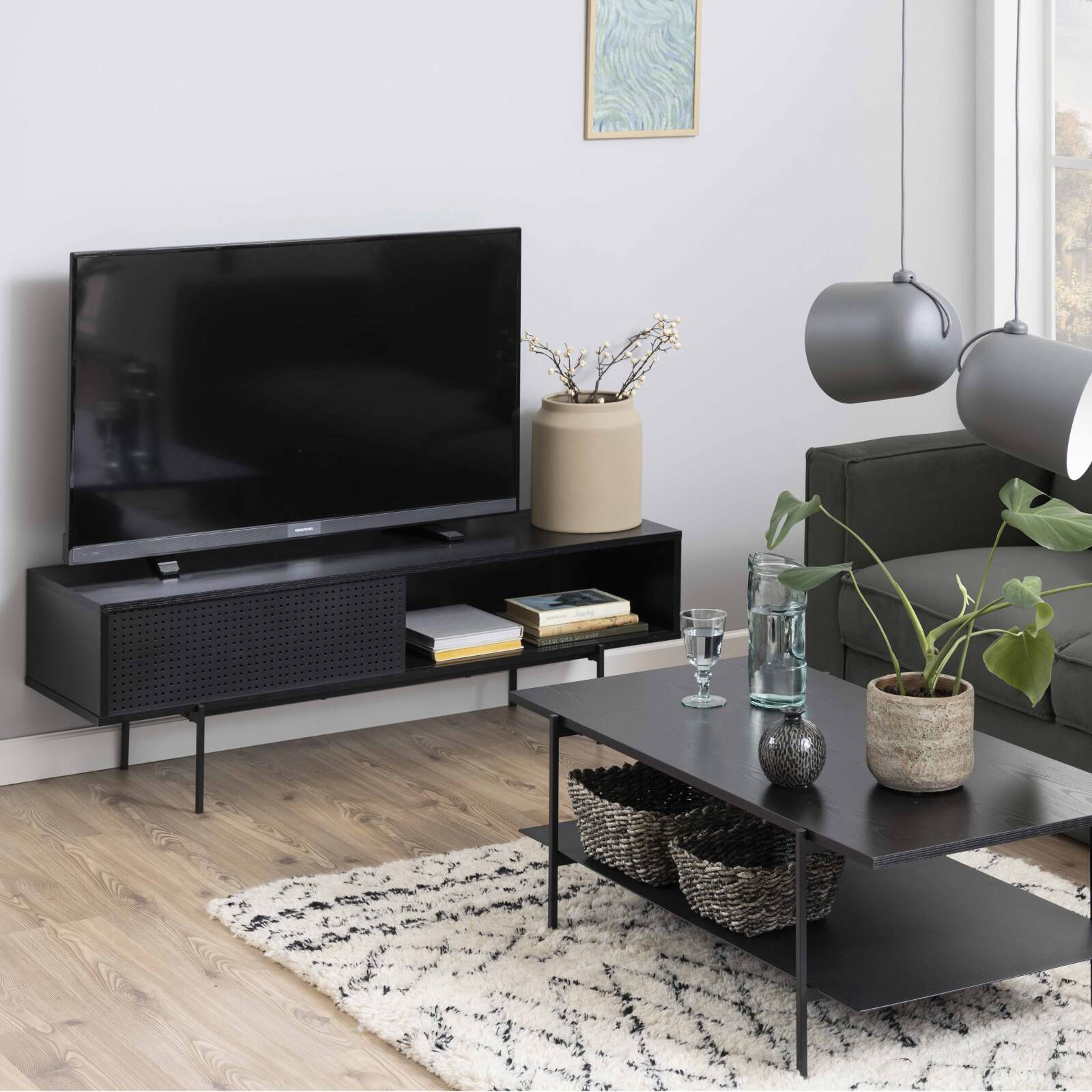 Mueble de TV de 140 cm en chapa de madera estilo contemporáneo Mueble de TV de 140 cm en chapa de madera estilo contemporáneo