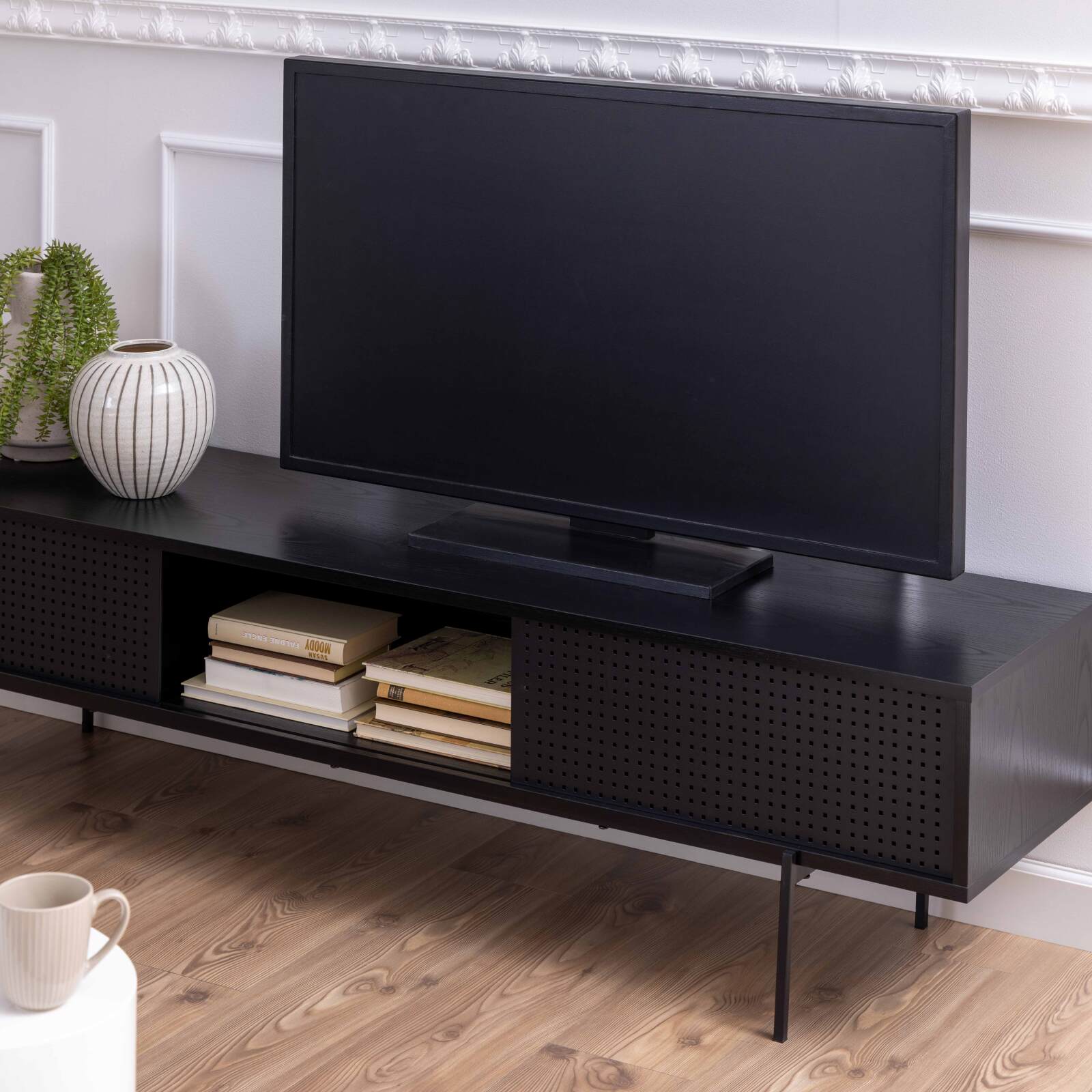 Mueble de TV de 180 cm en chapa de madera estilo contemporáneo Mueble de TV de 180 cm en chapa de madera estilo contemporáneo
