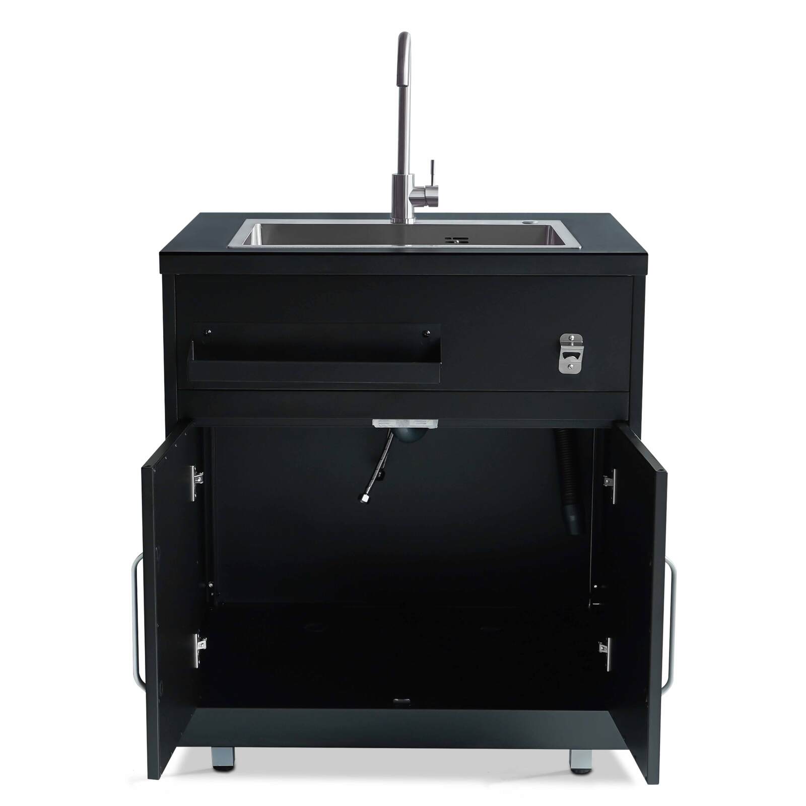 Mueble fregadero de 2 puertas de acero negro para cocina exterior