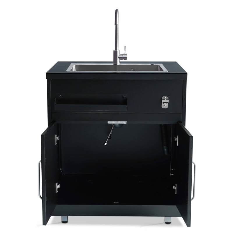 Mueble fregadero de 2 puertas de acero negro para cocina exterior