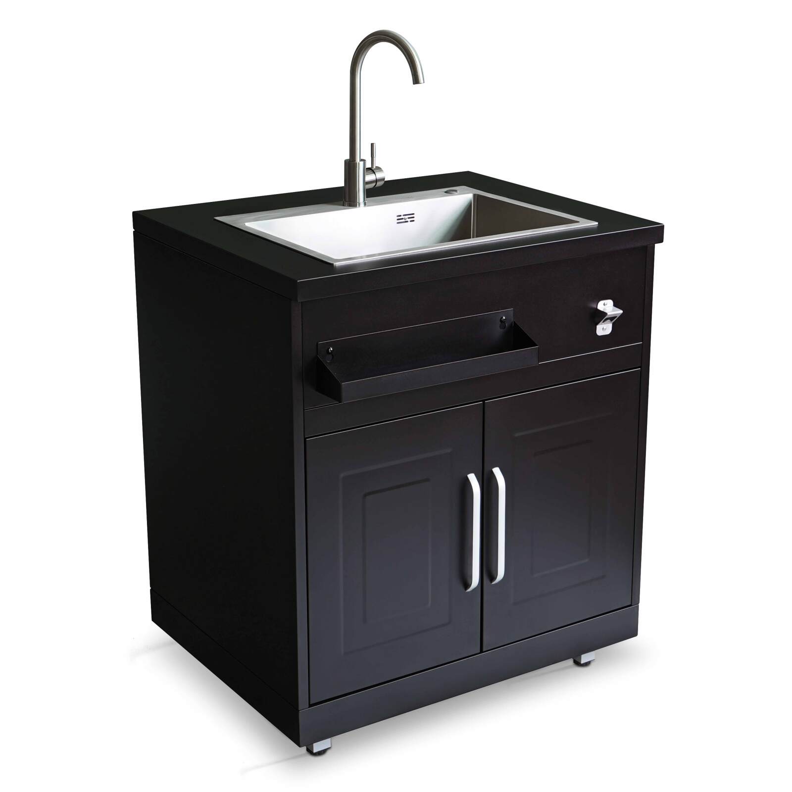 Mueble fregadero de 2 puertas de acero negro para cocina exterior
