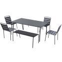 Mesa de jardín rectangular de 180 x 90 cm con 4 sillas y 2 bancos de metal