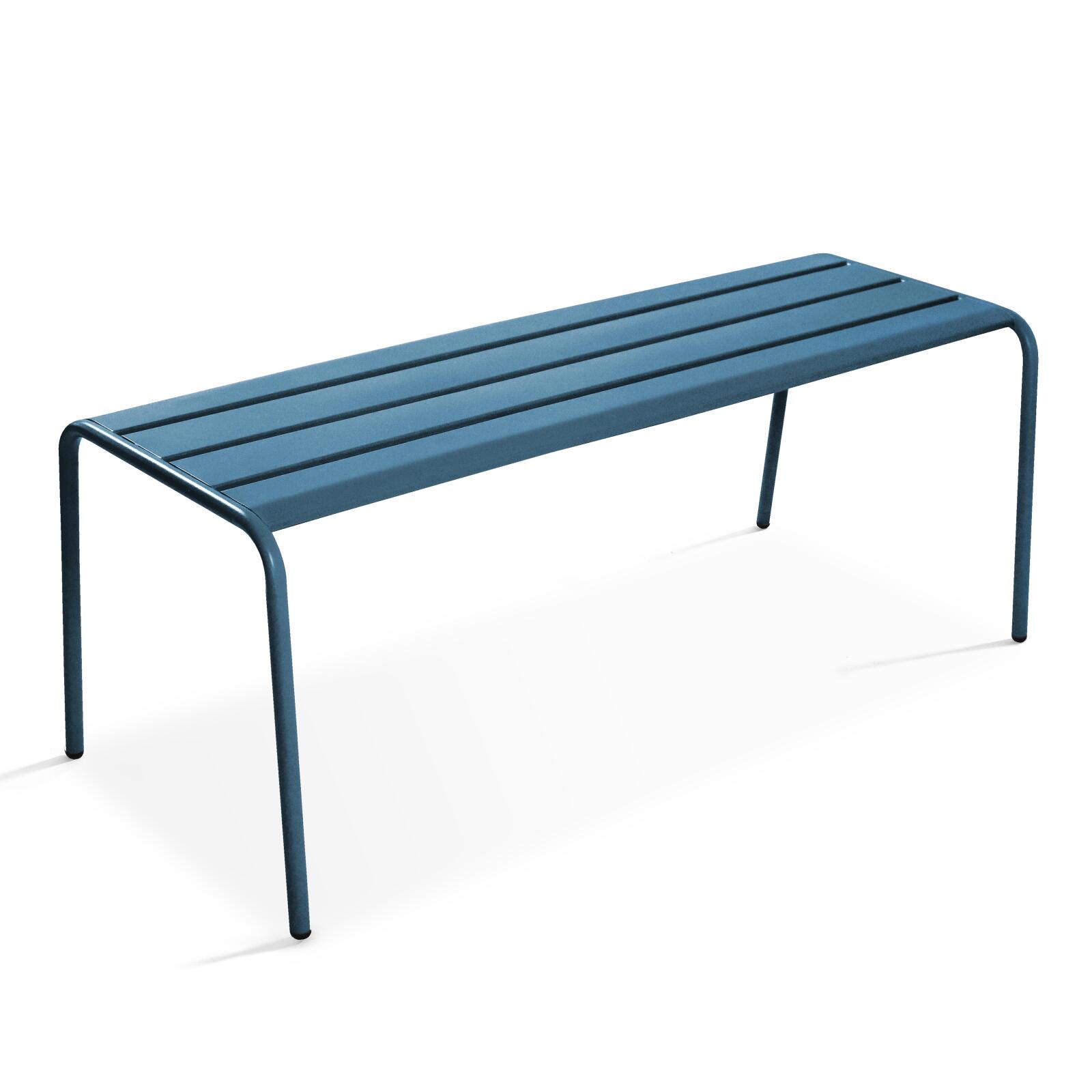 Mesa de jardín rectangular de 180 x 90 cm con 4 sillas y 2 bancos de metal