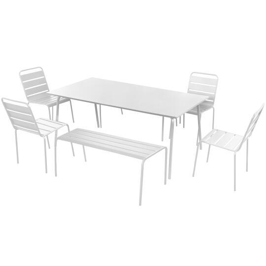 Mesa de jardín rectangular + 4 sillas + 1 banco de metal | Oviala