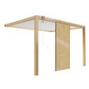 Pérgola bioclimática adosada de aluminio blanco de 3 x 4 m con decoración de madera y 1, 2 ó 3 pantallas