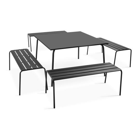 Mesa de jardín cuadrada + 4 bancos de metal sólidos y de moda | Oviala