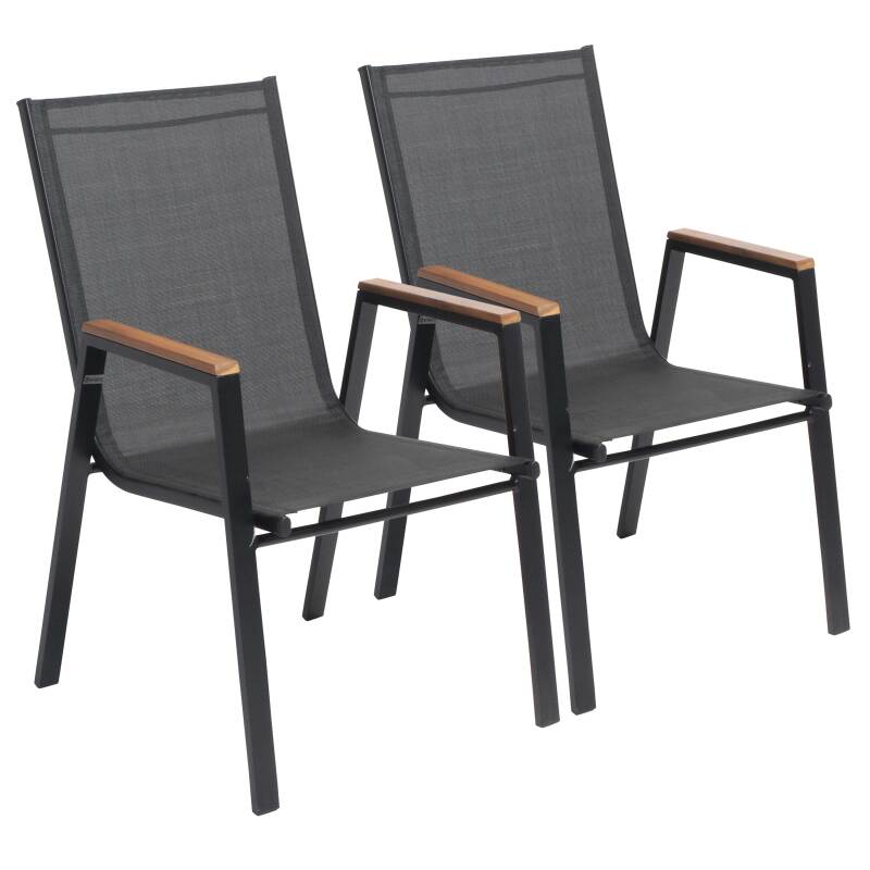 Lote de 2 sillas de jardín de aluminio y acacia con reposabrazos