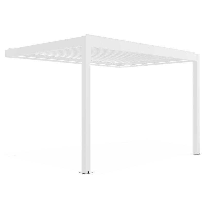 Pérgola bioclimática motorizada de aluminio blanco de 3x4 m con iluminación LED