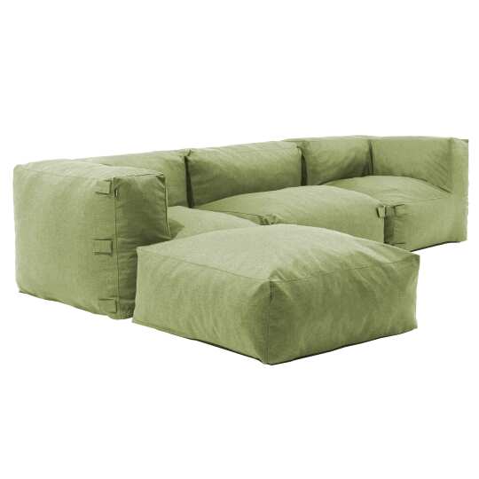 Sofá modular de exterior para 4 personas con 1 sillón, 2 sillones esquineros y 1 puf | Oviala
