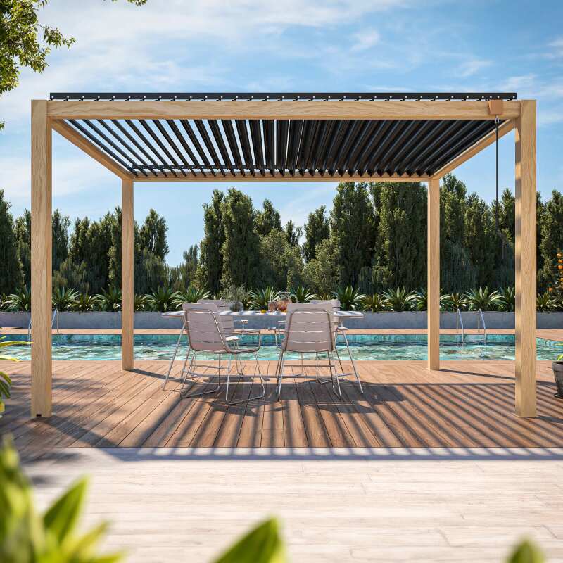Pérgola bioclimática autoportante de aluminio impreso en madera de 3 x 4 m (2/3)
