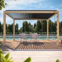 Pérgola bioclimática autoportante de aluminio con decoración de madera de 3 x 4 m con 1, 2 ó 3 toldos