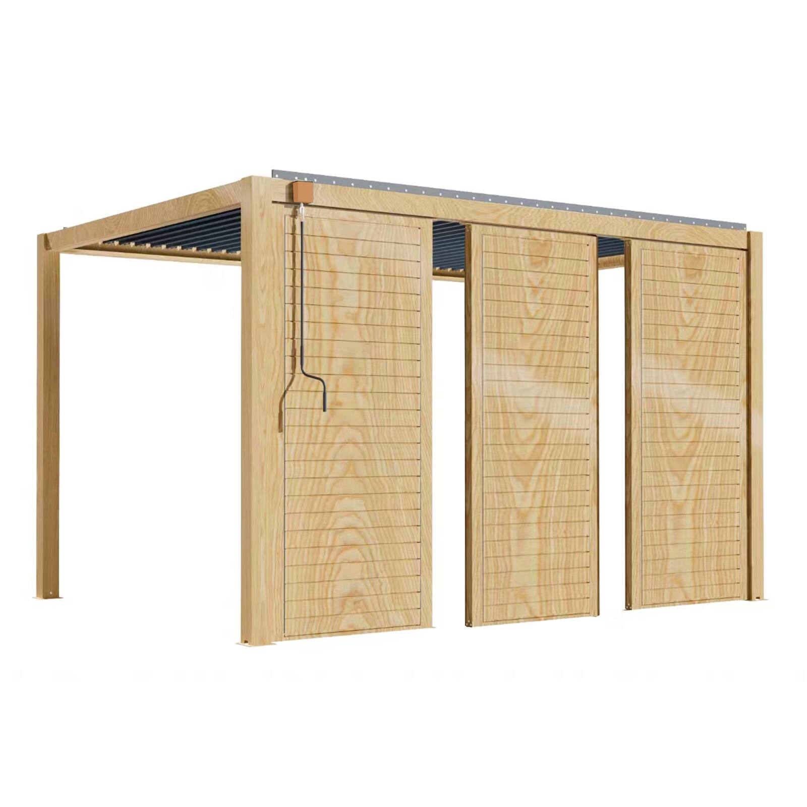 Pérgola bioclimática autoportante de aluminio de 3 x 4 m con decoración de madera y 1, 2 ó 3 pantallas