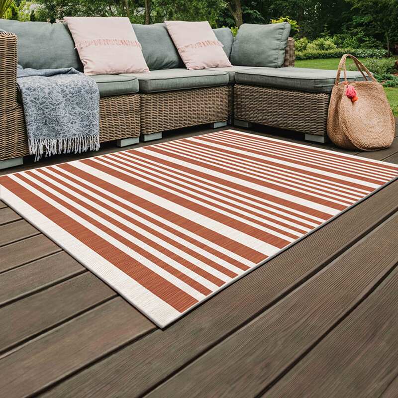 Alfombra de exterior con estampado de rayas reversible rectangular - Lifestyle