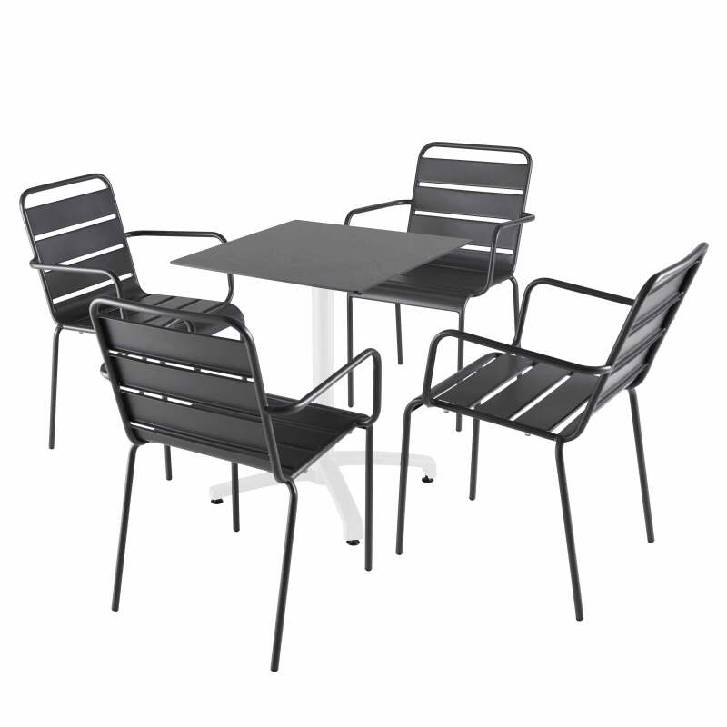 Mesa de laminado reclinable de 60x60 cm con pie blanco y sillas de metal