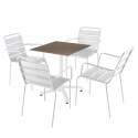 Mesa reclinable laminada de 70x70 cm con pie blanco y sillas de metal