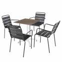 Mesa reclinable laminada de 70x70 cm con pie blanco y sillas de metal