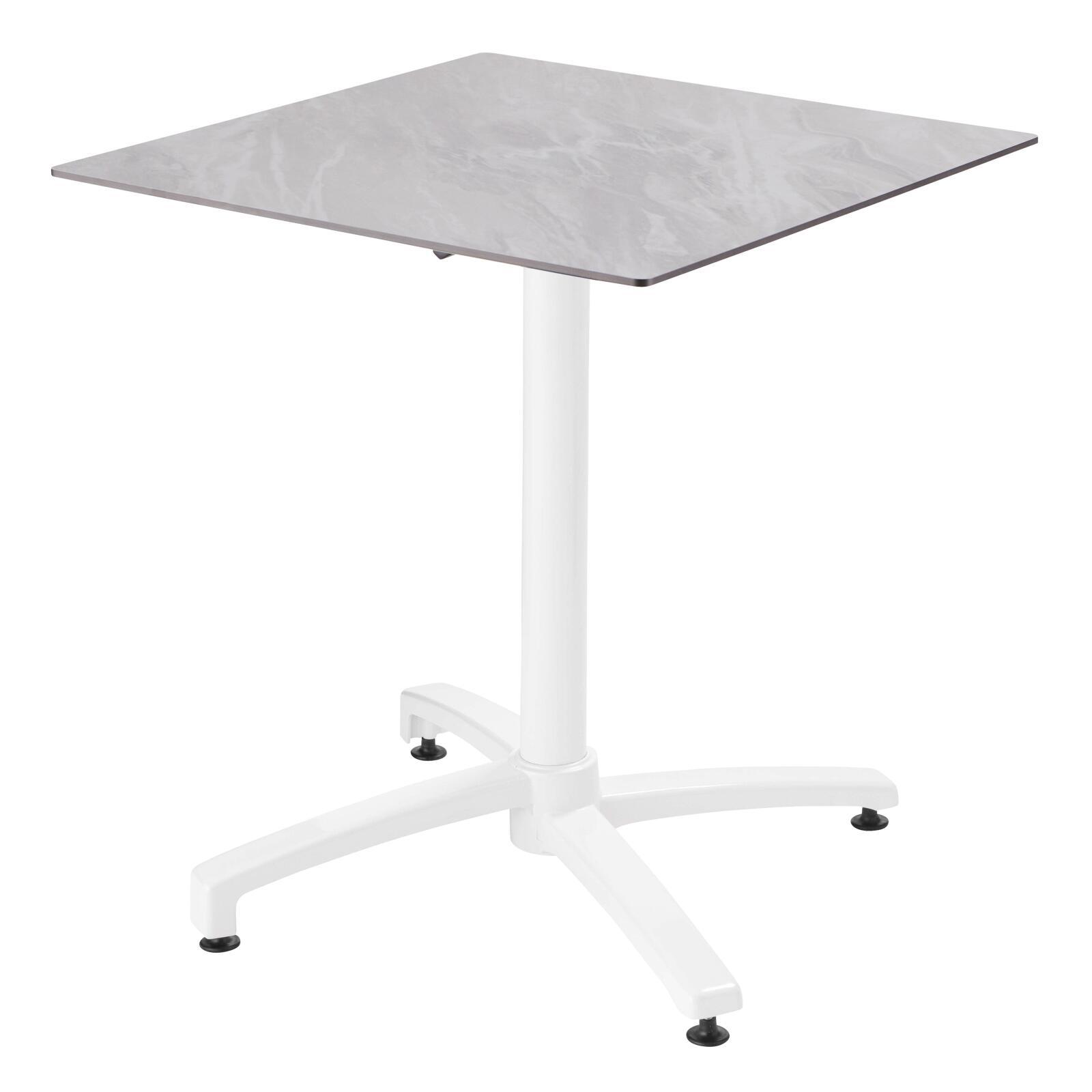 Mesa reclinable laminada de 70x70 cm con pie blanco y sillas de metal
