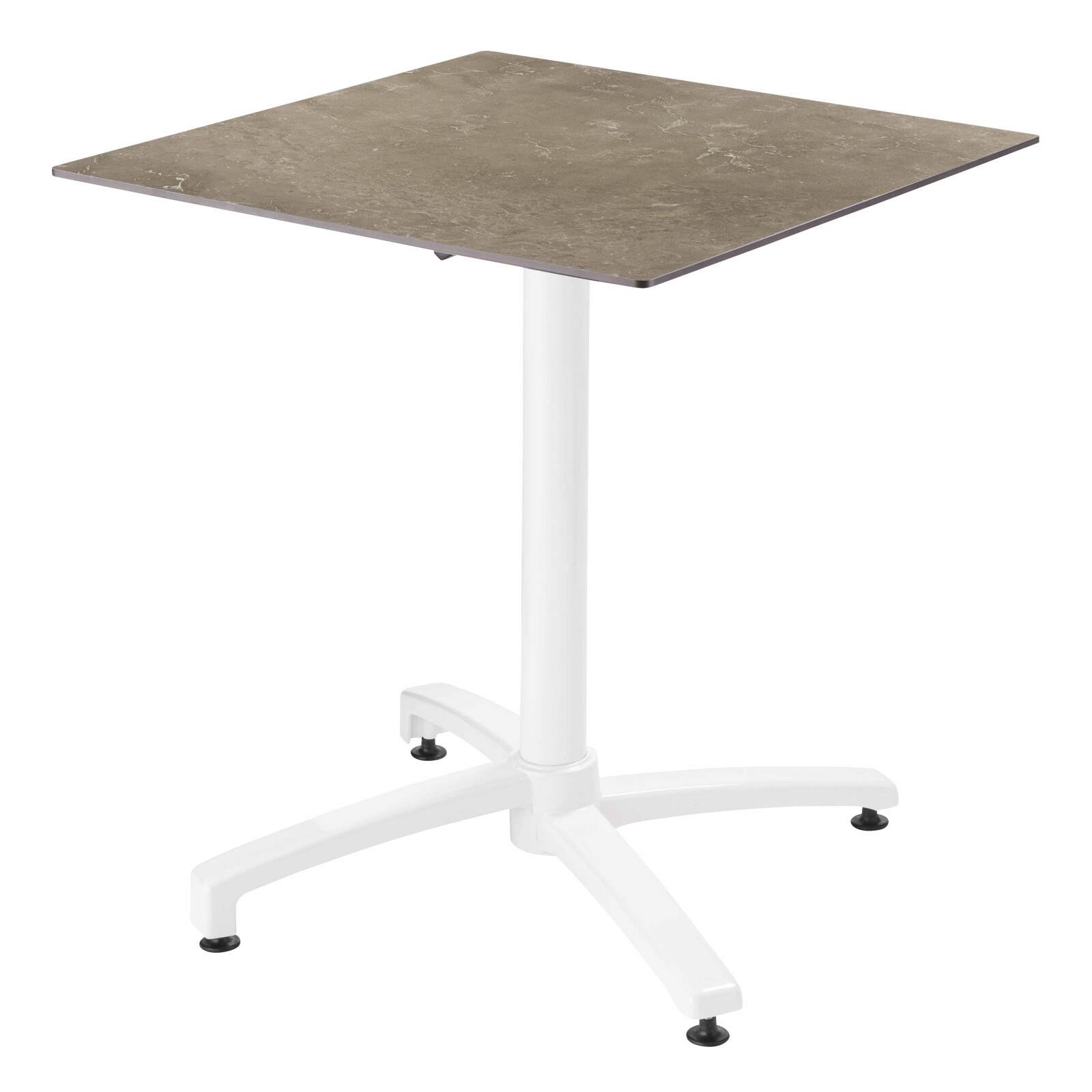 Mesa reclinable laminada de 70x70 cm con pie blanco y sillas de metal