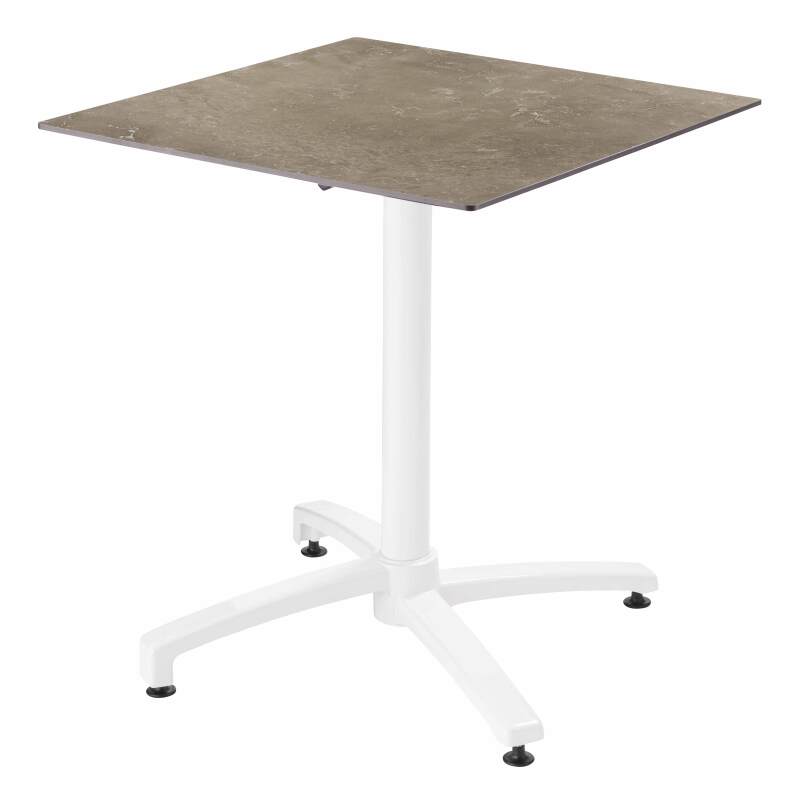 Mesa reclinable laminada de 70x70 cm con pie blanco y sillas de metal