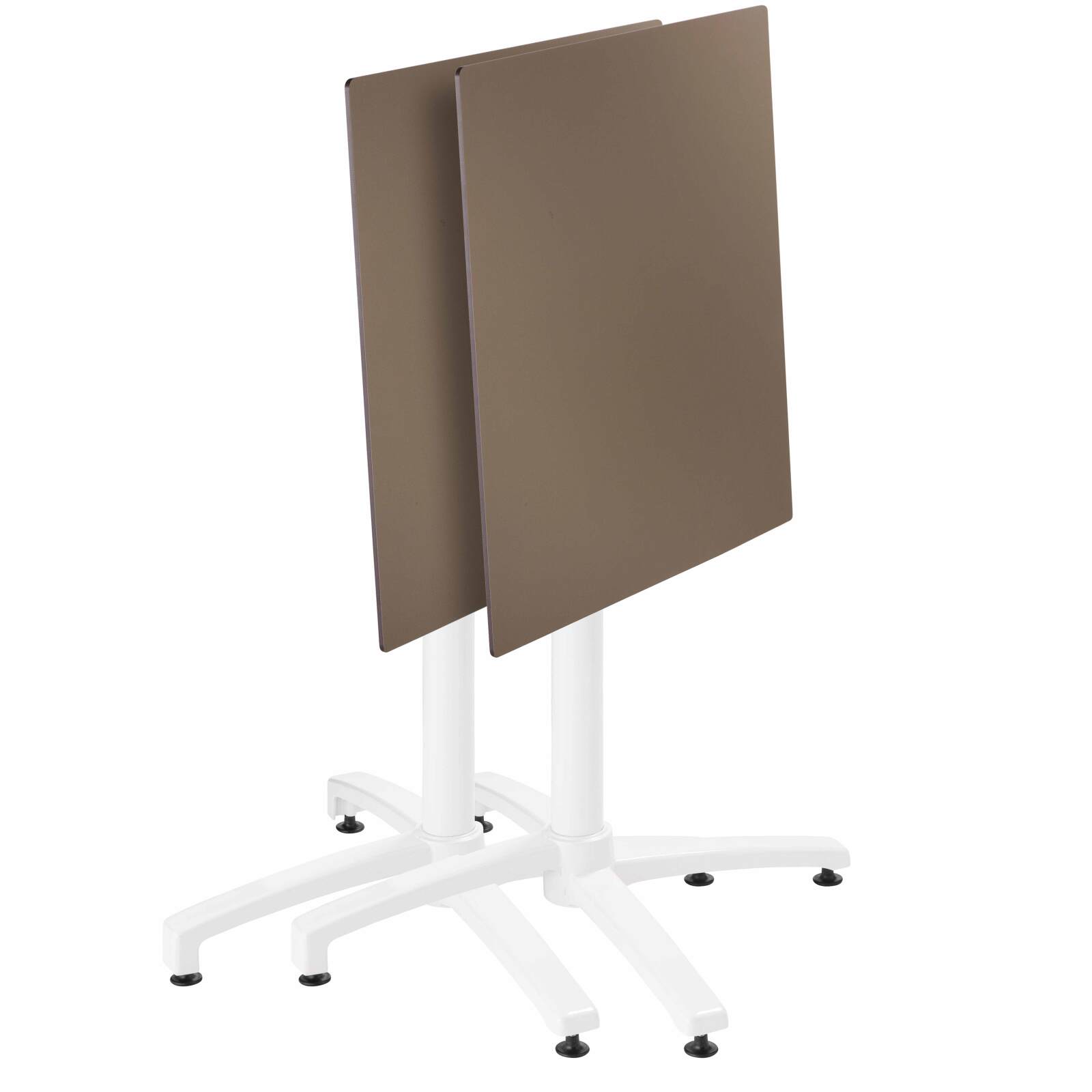 Mesa reclinable laminada de 70x70 cm con pie blanco y sillas de metal