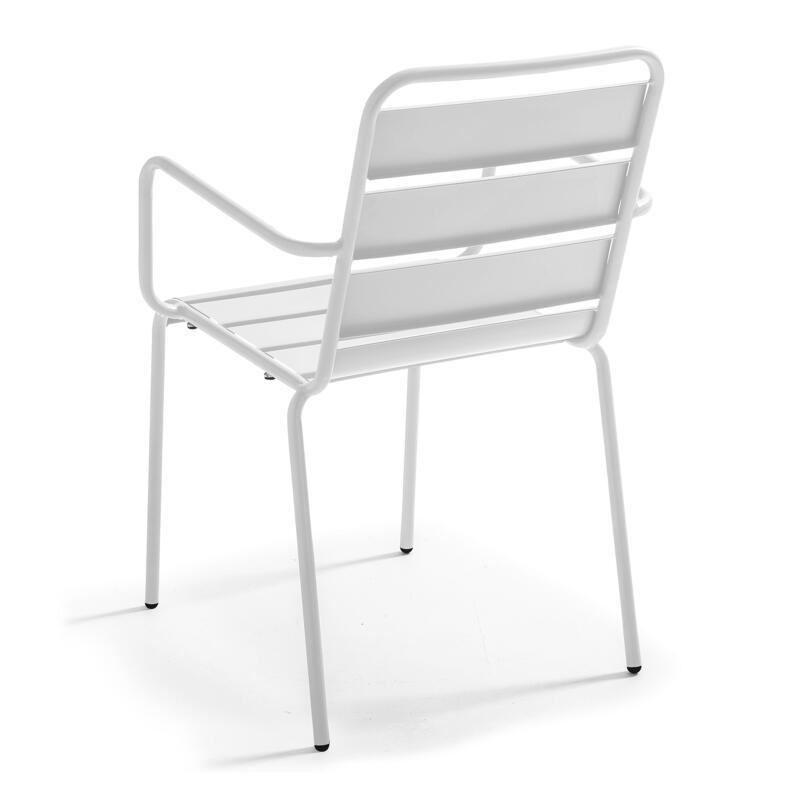 Mesa reclinable laminada de 70x70 cm con pie blanco y sillas de metal