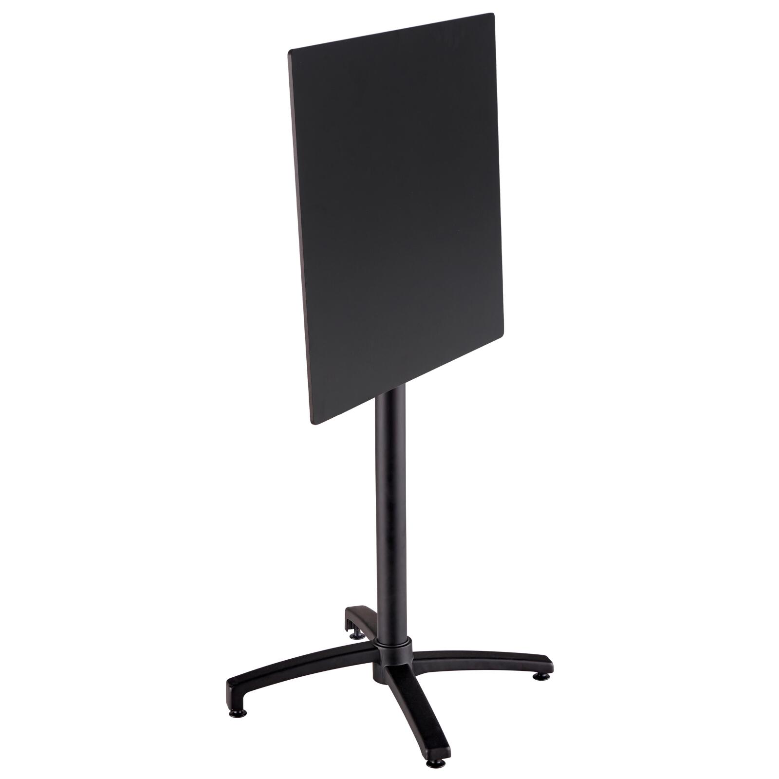 Mesa reclinable laminada de 60x60 cm de altura con pata negra y sillas de metal