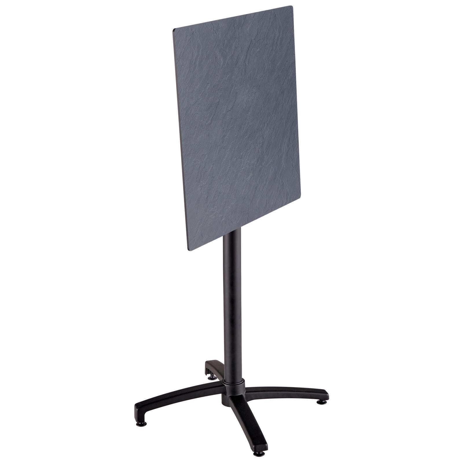 Mesa reclinable laminada de 60x60 cm de altura con pata negra y sillas de metal