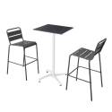 Mesa reclinable laminada de 60x60 cm de altura con pata blanca y sillas de metal