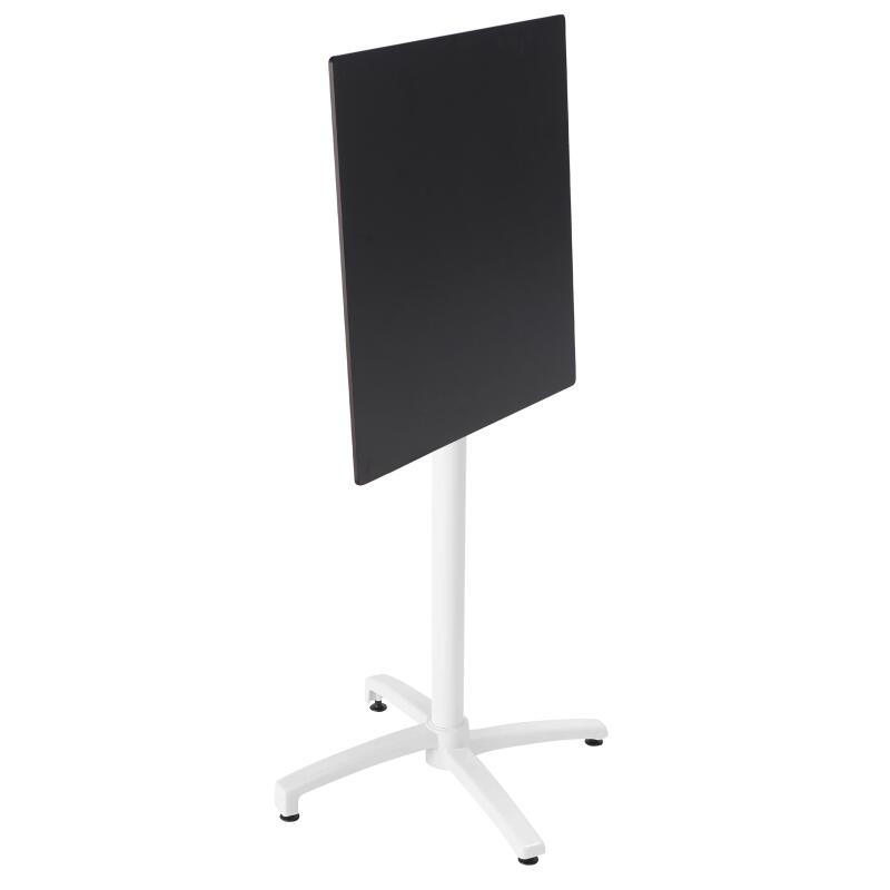 Mesa reclinable laminada de 60x60 cm de altura con pata blanca y sillas de metal