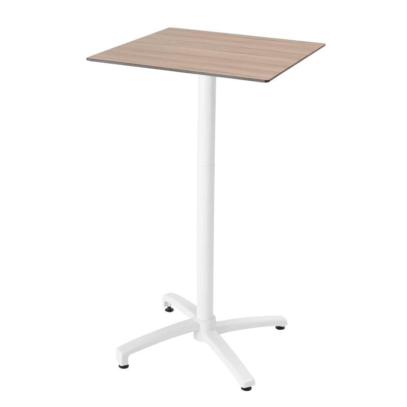 Mesa reclinable laminada de 60x60 cm de altura con pata blanca y sillas de metal