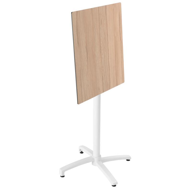Mesa reclinable laminada de 60x60 cm de altura con pata blanca y sillas de metal