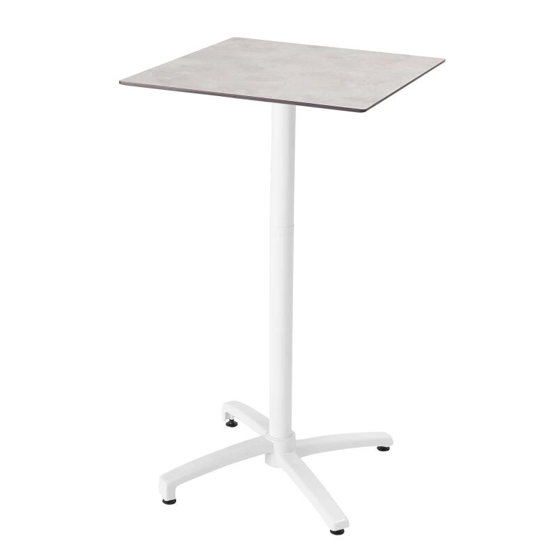 Mesa reclinable laminada de 60x60 cm de altura con pata blanca y sillas de metal