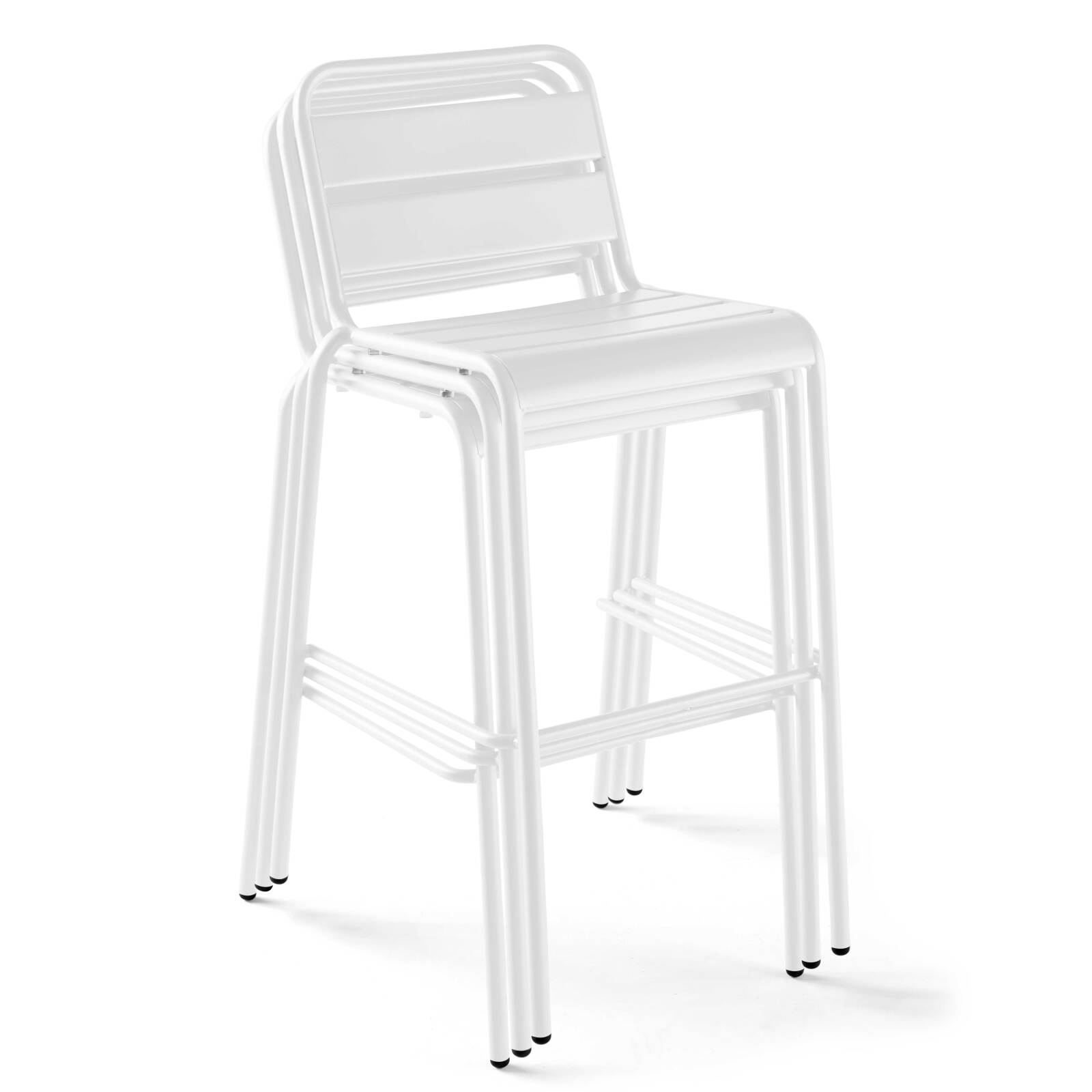 Mesa reclinable laminada de 60x60 cm de altura con pata blanca y sillas de metal