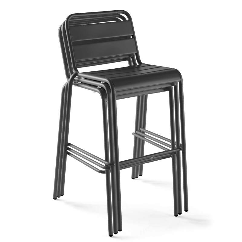 Mesa reclinable laminada de 60x60 cm de altura con pata blanca y sillas de metal