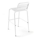 Mesa reclinable laminada de 60x60 cm de altura con pata blanca y sillas de metal