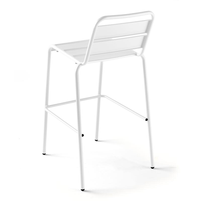 Mesa reclinable laminada de 60x60 cm de altura con pata blanca y sillas de metal