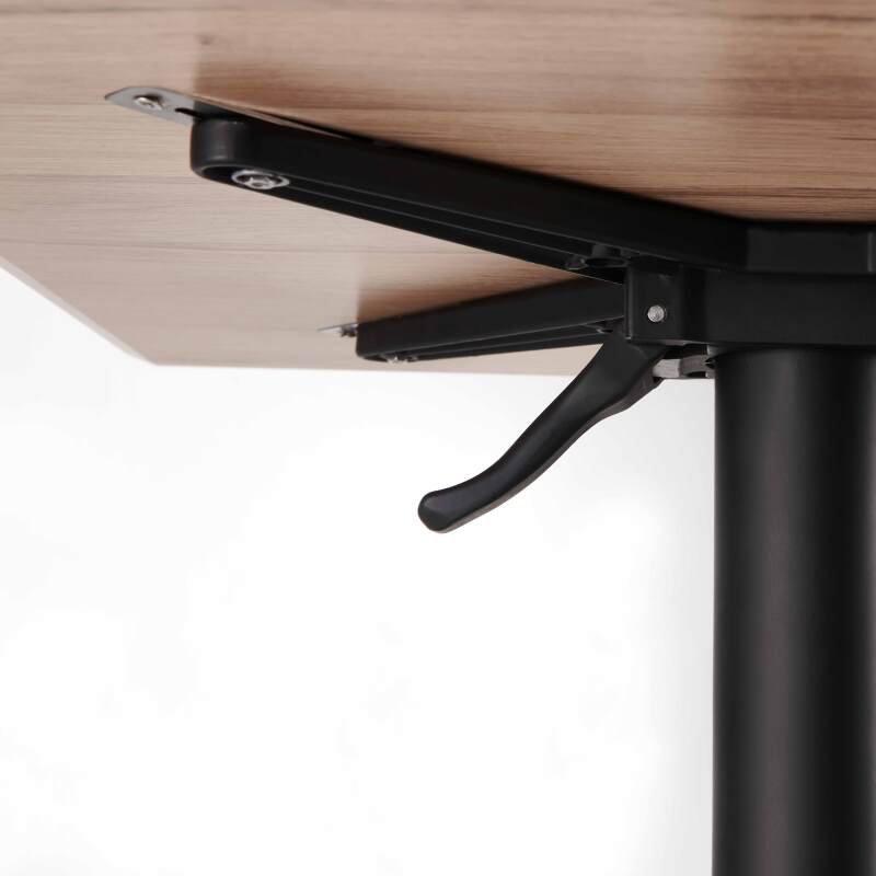 Mesa reclinable laminada de 60x60 cm con pie negro y sillas de metal (4/7)