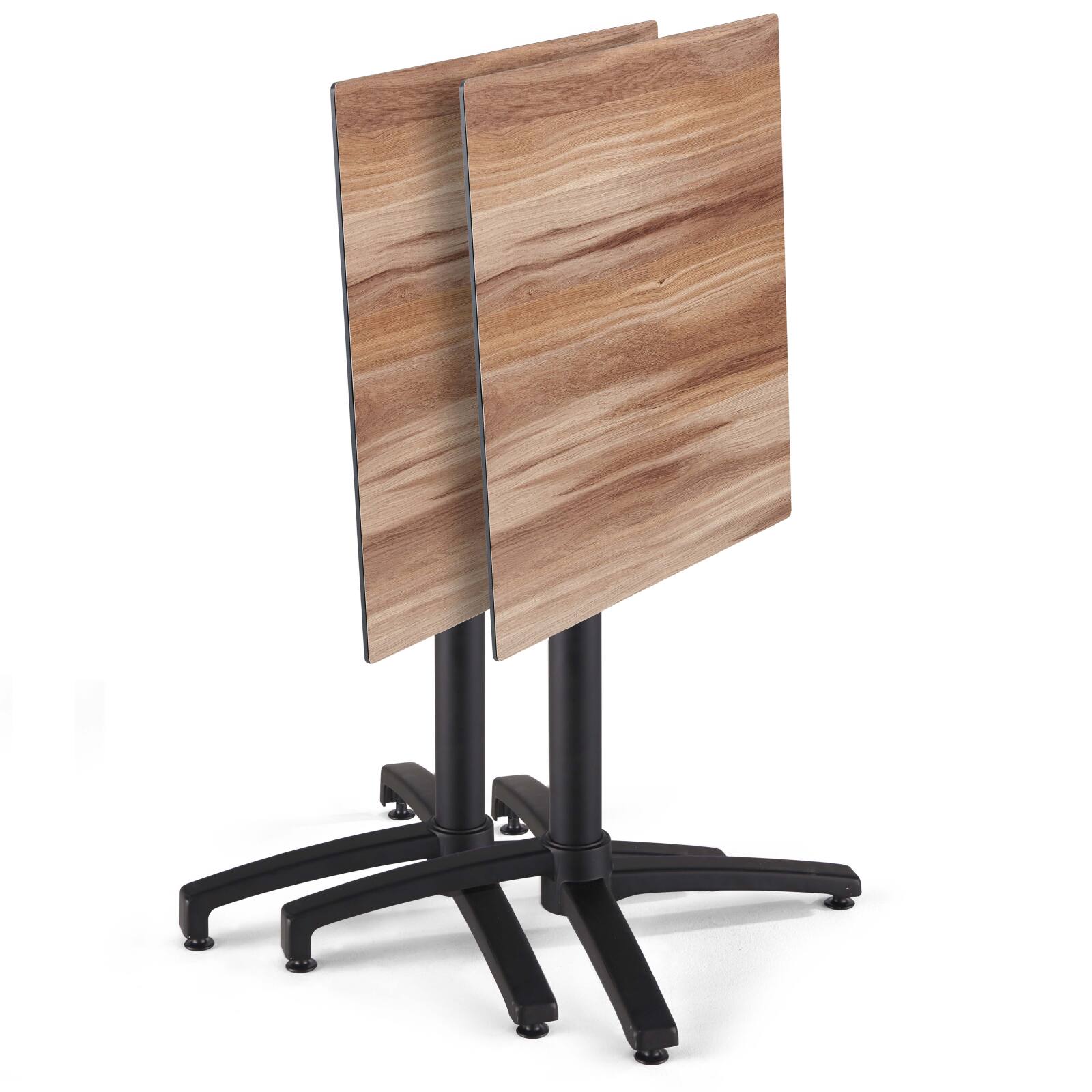 Mesa reclinable laminada de 70x70 cm con pie negro y sillas de metal