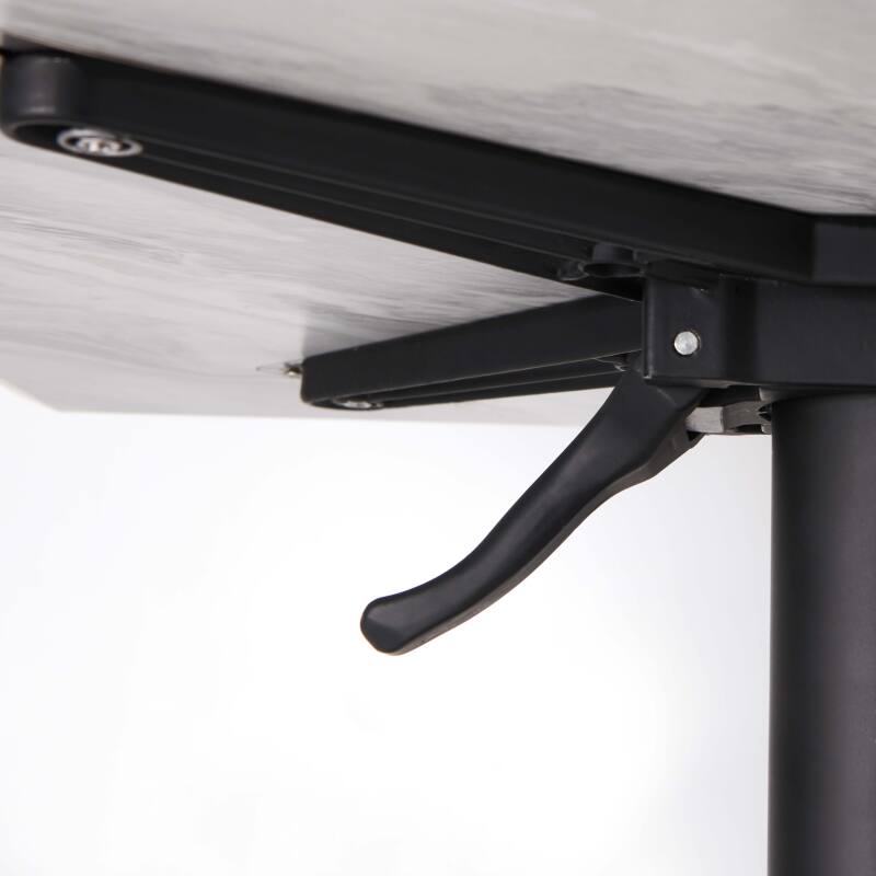 Mesa reclinable laminada de 70x70 cm con pie negro y sillas de metal