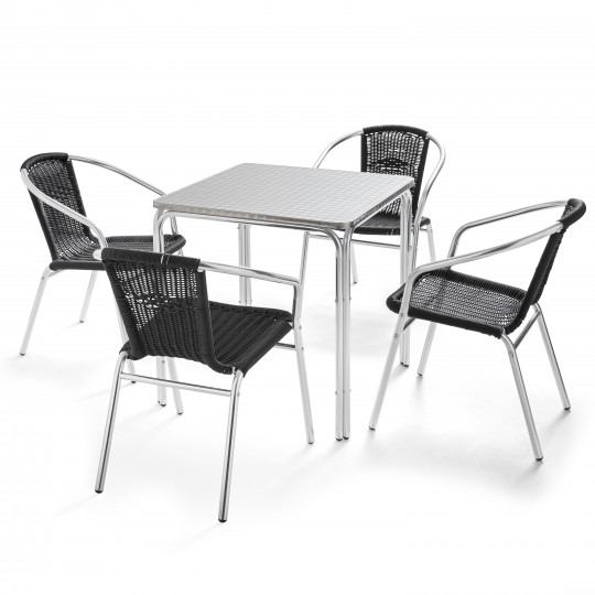 Mesa de bistró cuadrada y 4 sillones de resina negra