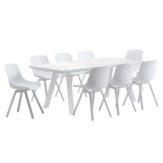 Mesa rectangular con tablero de cerámica 180 x 90 y 8 sillas