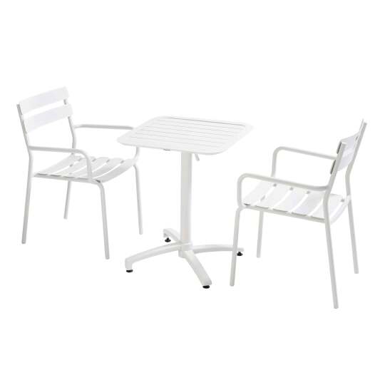 Mesa de jardín bistro cuadrada inclinable de aluminio 60x60 cm y 2 sillas con reposabrazos | Oviala