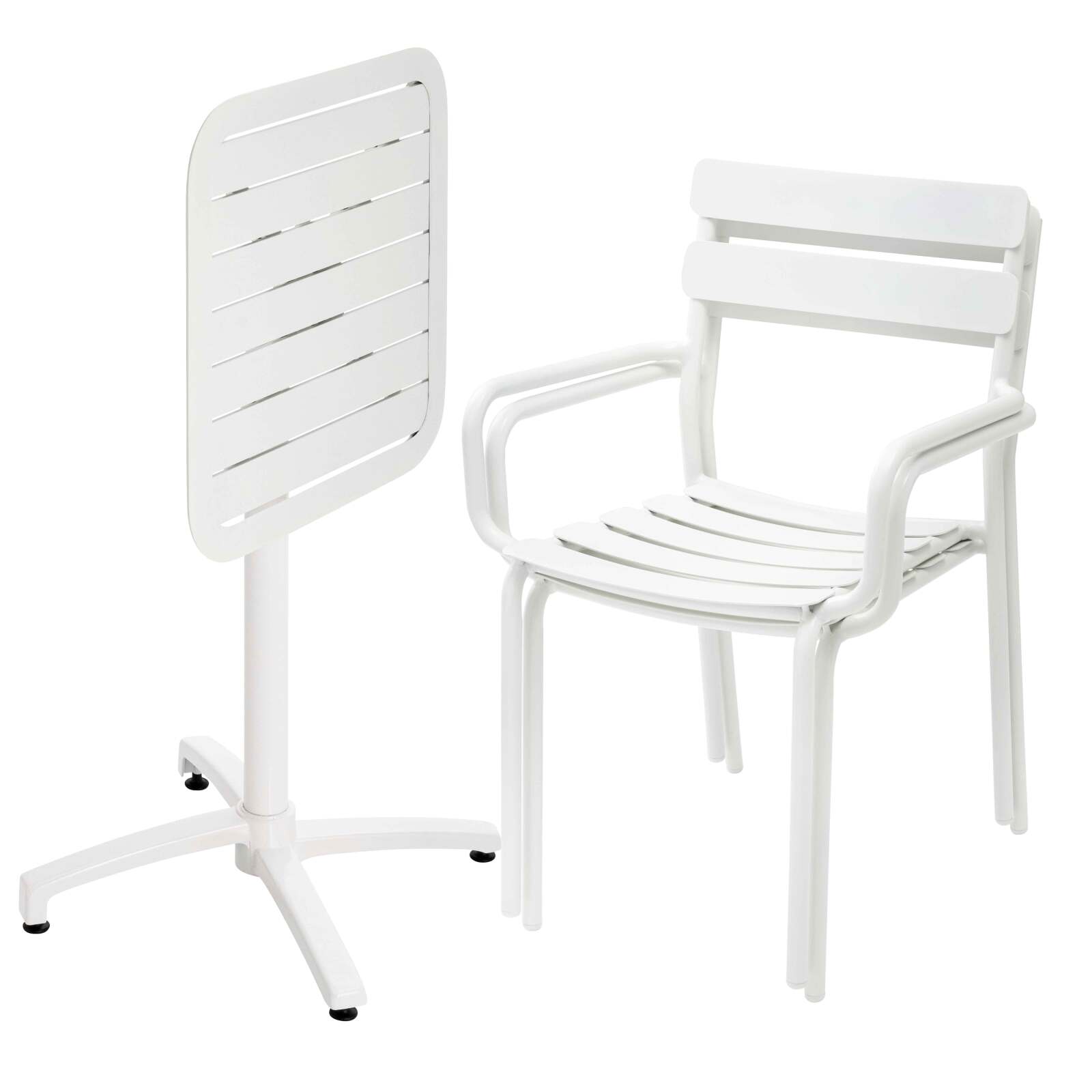 Table de terrasse 60x60 cm inclinable en aluminium et 2 chaises avec accoudoirs