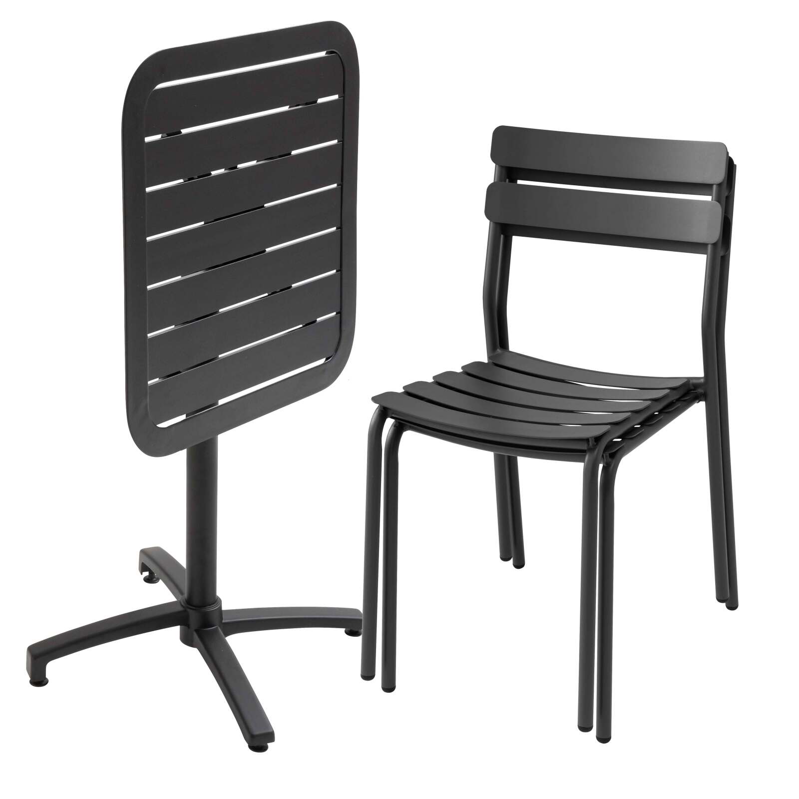 Mesa de terraza reclinable de 70x70 cm y 2 sillas de aluminio