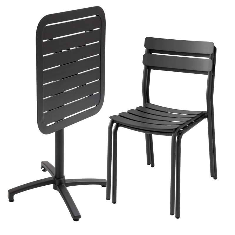 Mesa de terraza reclinable de 70x70 cm y 2 sillas de aluminio