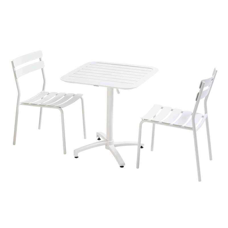 Mesa de terraza reclinable de 70x70 cm y 2 sillas de aluminio