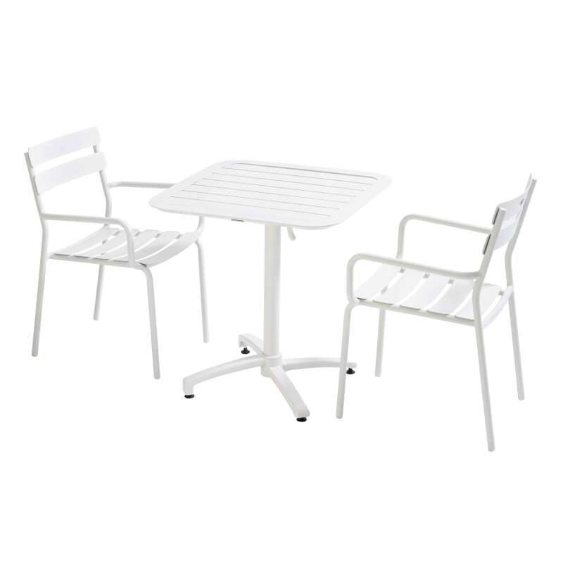 Mesa de terraza de aluminio reclinable 70x70 cm y 2 sillas con reposabrazos