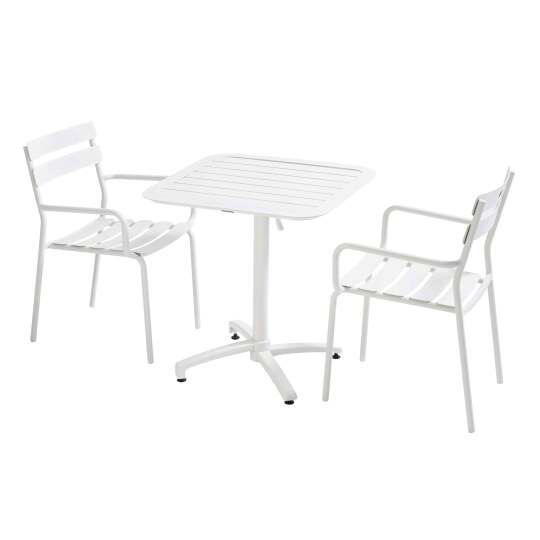 Mesa de jardín bistro cuadrada inclinable de aluminio 70x70 cm y 2 sillas con reposabrazos | Oviala
